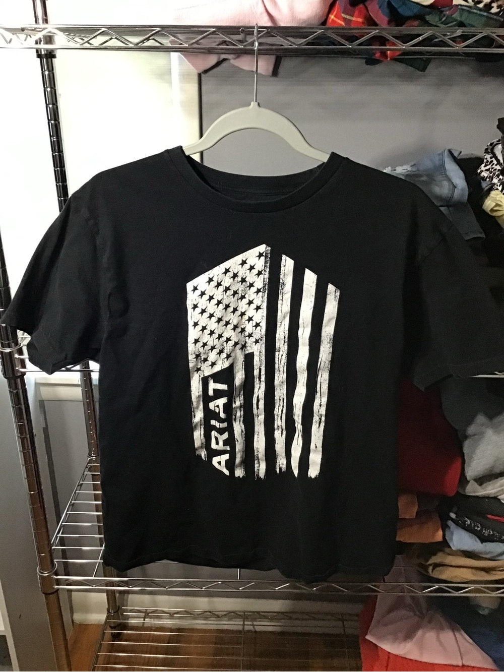 Ariat Black Short Sleeve Tee with Distressed Vertical Flag Graphic